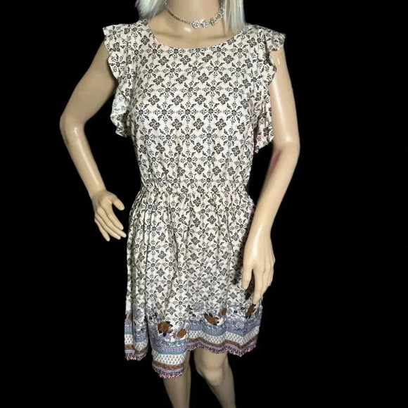 NWT Xhilaration Floral A Line Ruffle Dress Short Flutter Sleeve Cross Tie Back - Picture 3 of 13
